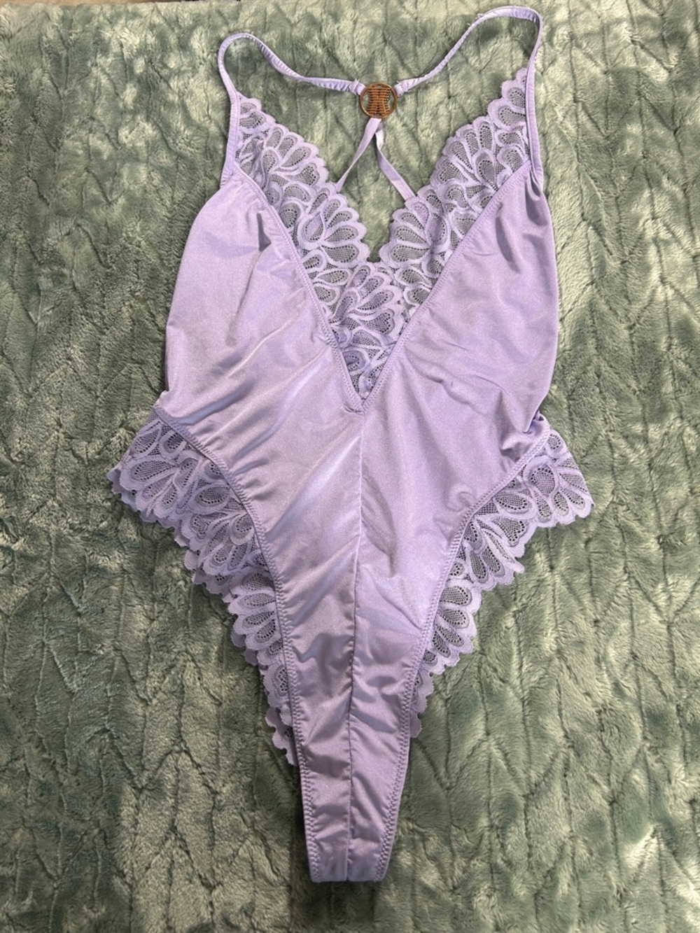 Savage X Fenty Lilac Lace Plunge Teddy Bodysuit